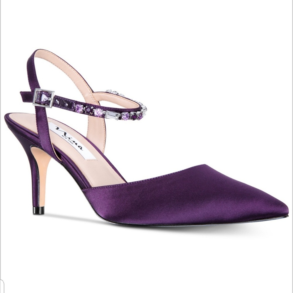 Purple sling back pumps